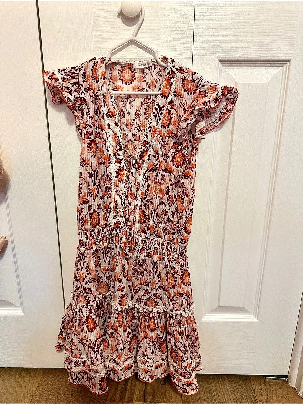 Poupette St Barth Floral Mini Dress in White & Orange Size 10 Like New